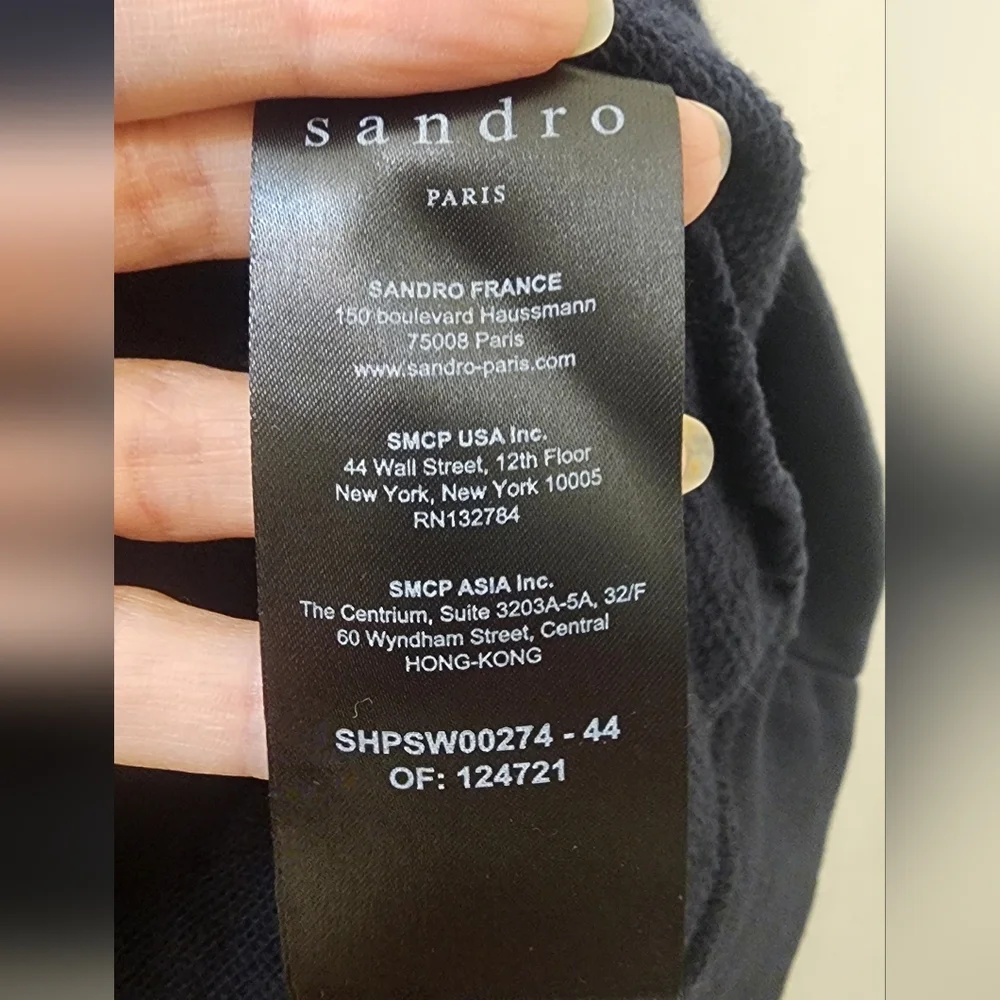 Sandro Paris avy Black Sweater with Patch, Size Small.‎